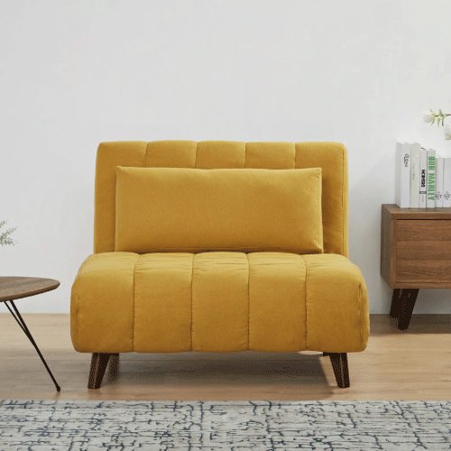 Close-up of textured fabric on an armless sofa bed.