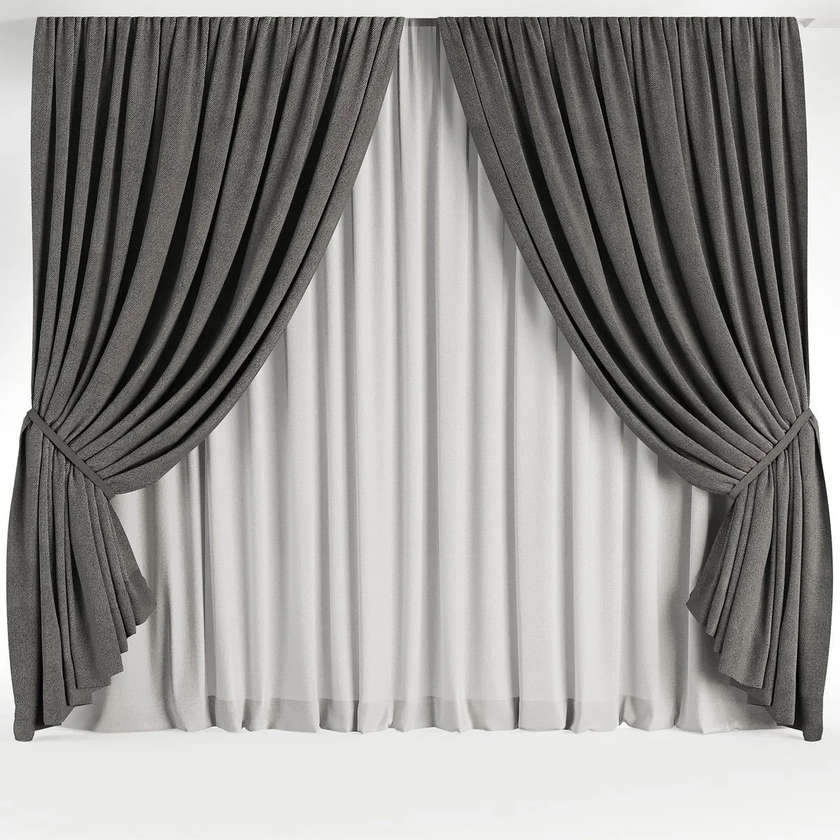 Elegant curtains with a floral pattern in a softly lit room