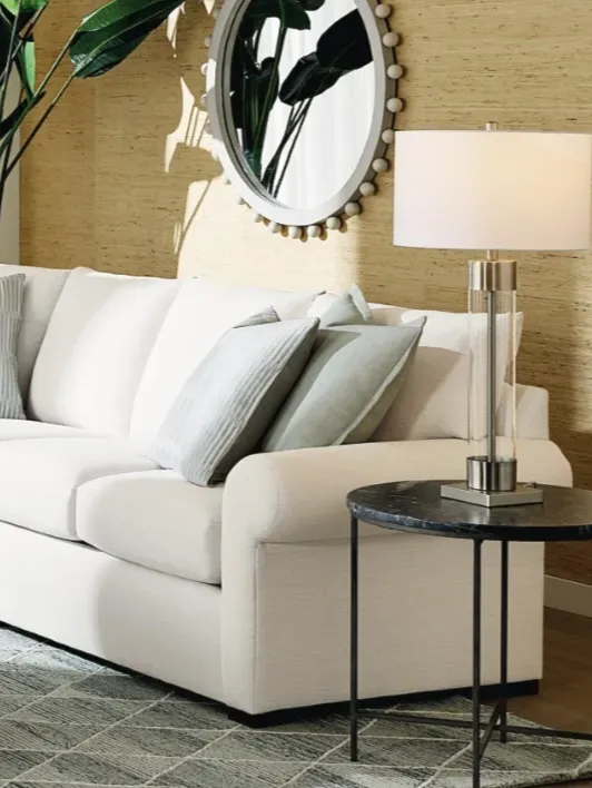 Detailed view of custom-designed upholstery with unique patterns.