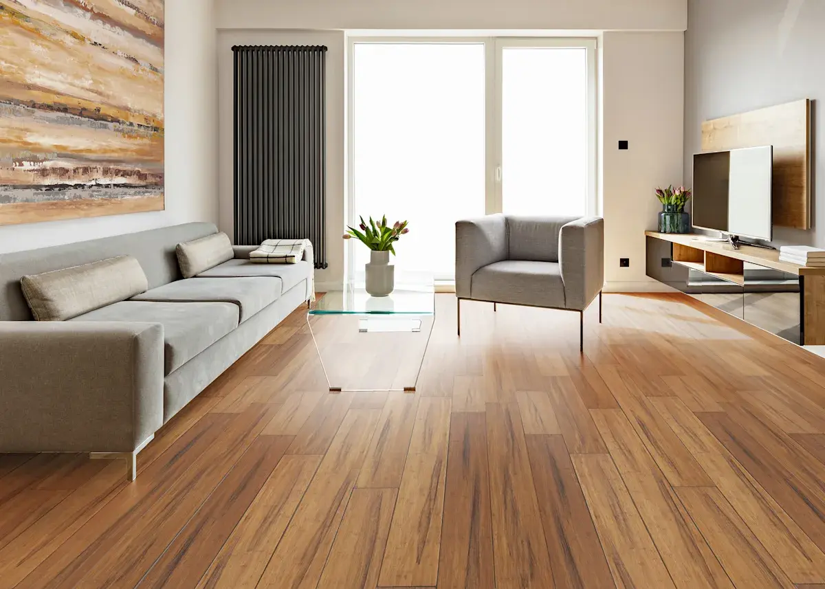 Luxury vinyl tiles with a woodgrain pattern