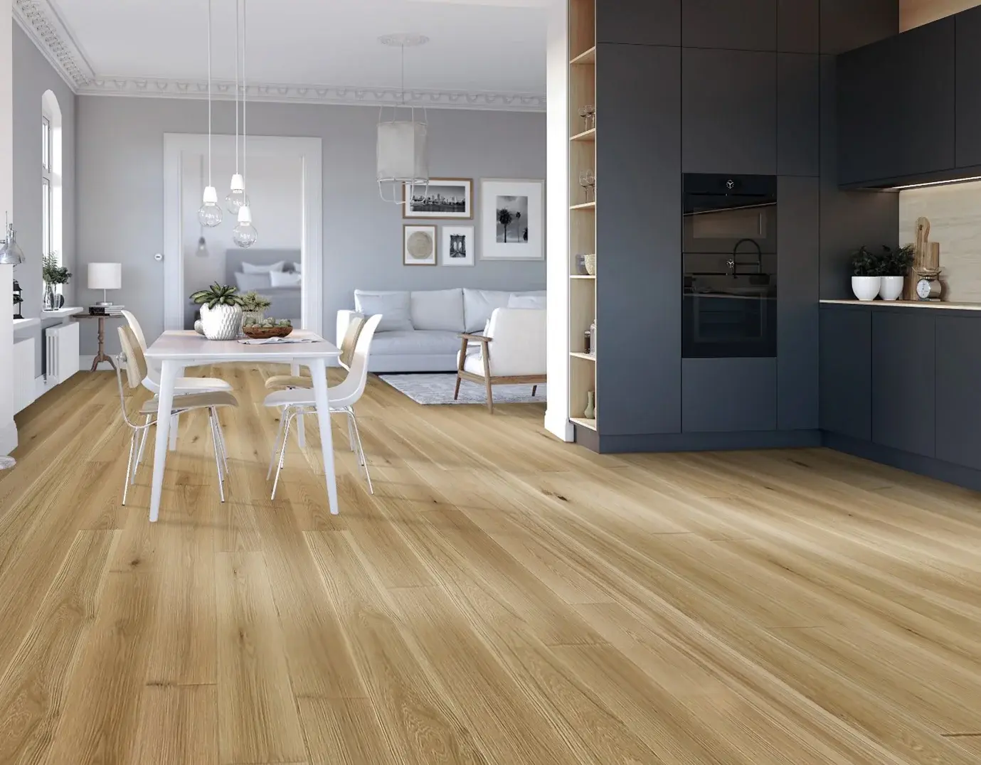 Light gray ceramic tile floor