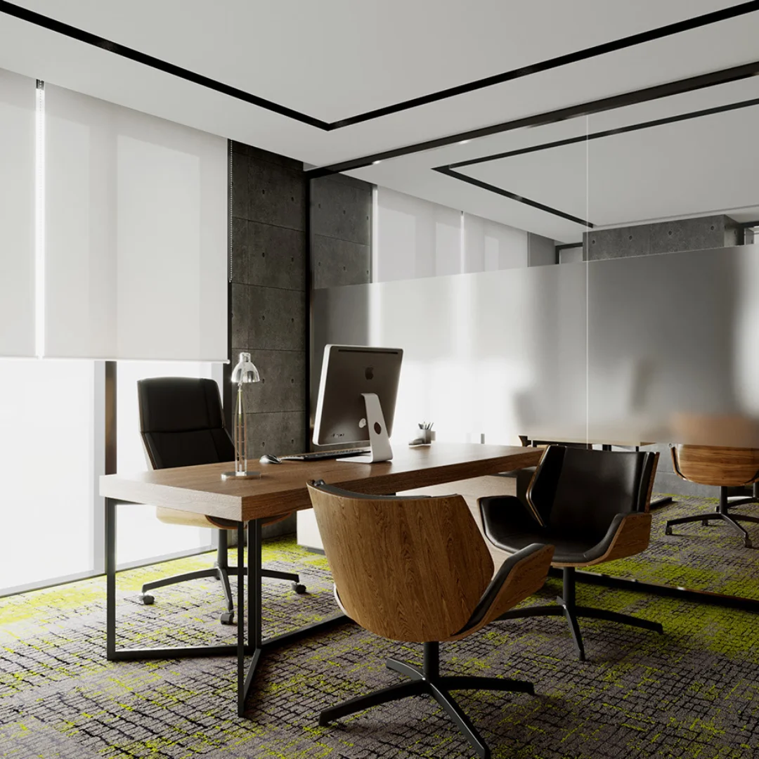 Photo showing the soft texture of a carpet in a comfortable office