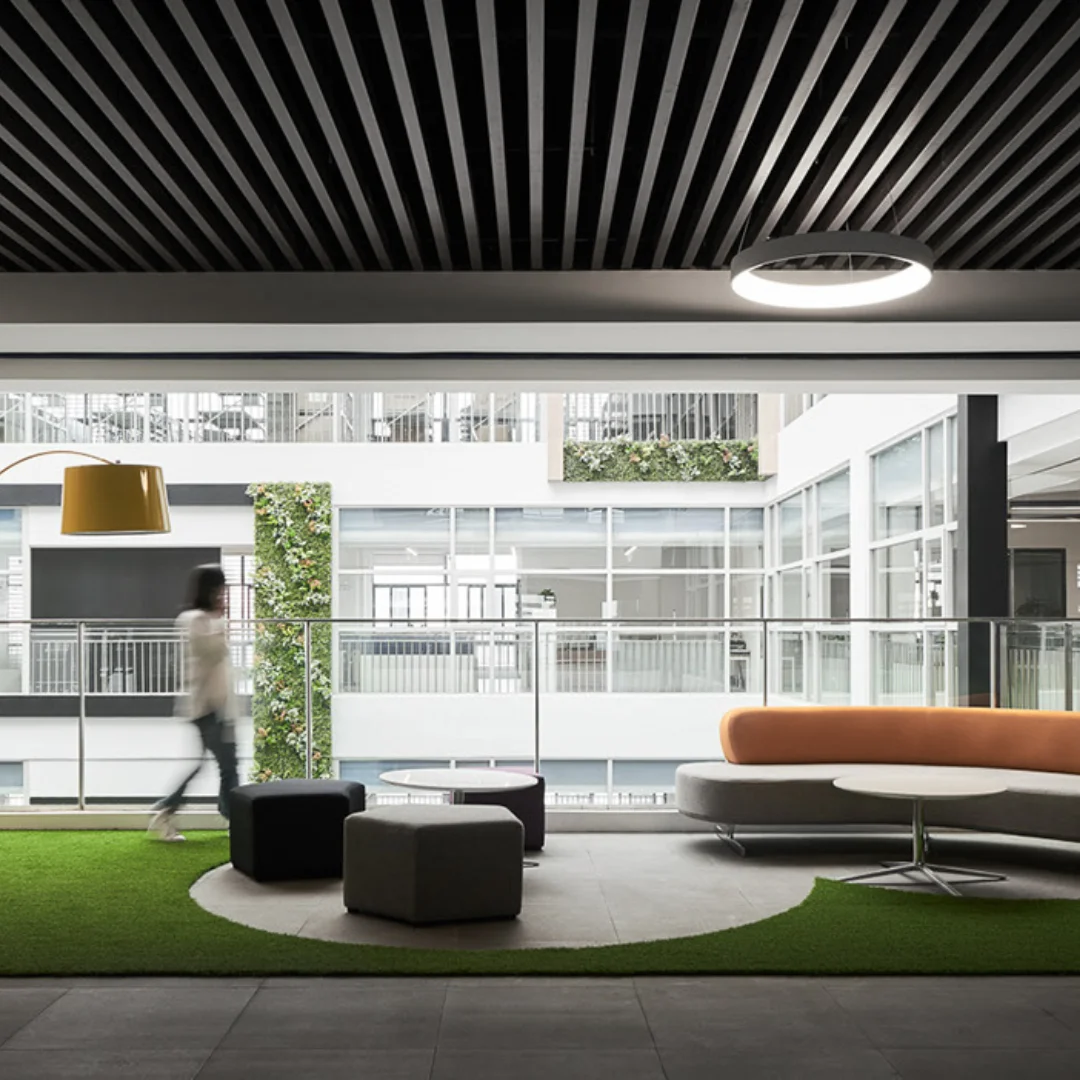 Image of an office carpet complementing the office furniture around it