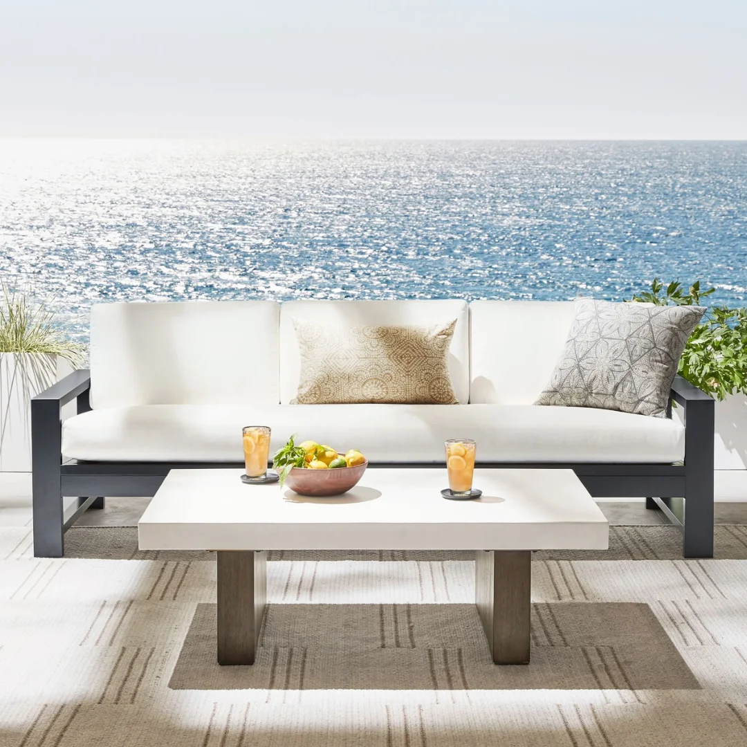 A textured rug on a stylish terrace.