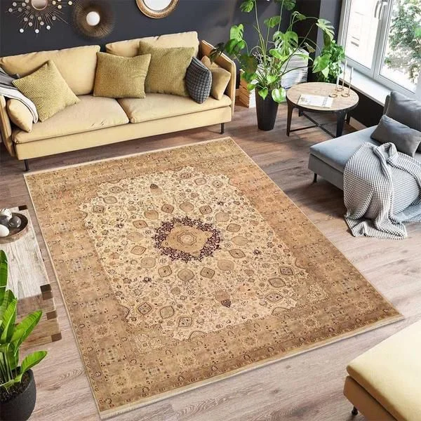 Corner of a silk carpet with a floral pattern